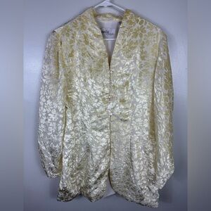 Vintage Moda Spiegel Floral Burnout Velvet Cream Blouse Button Front SZ 12 NWOT